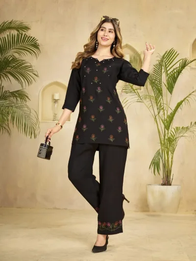 Multi Embroidery Co ords Set - Olive Green